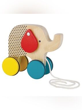 Petit Collage Wooden Pull Along Elephant Toy Montessori Toddler Preschool